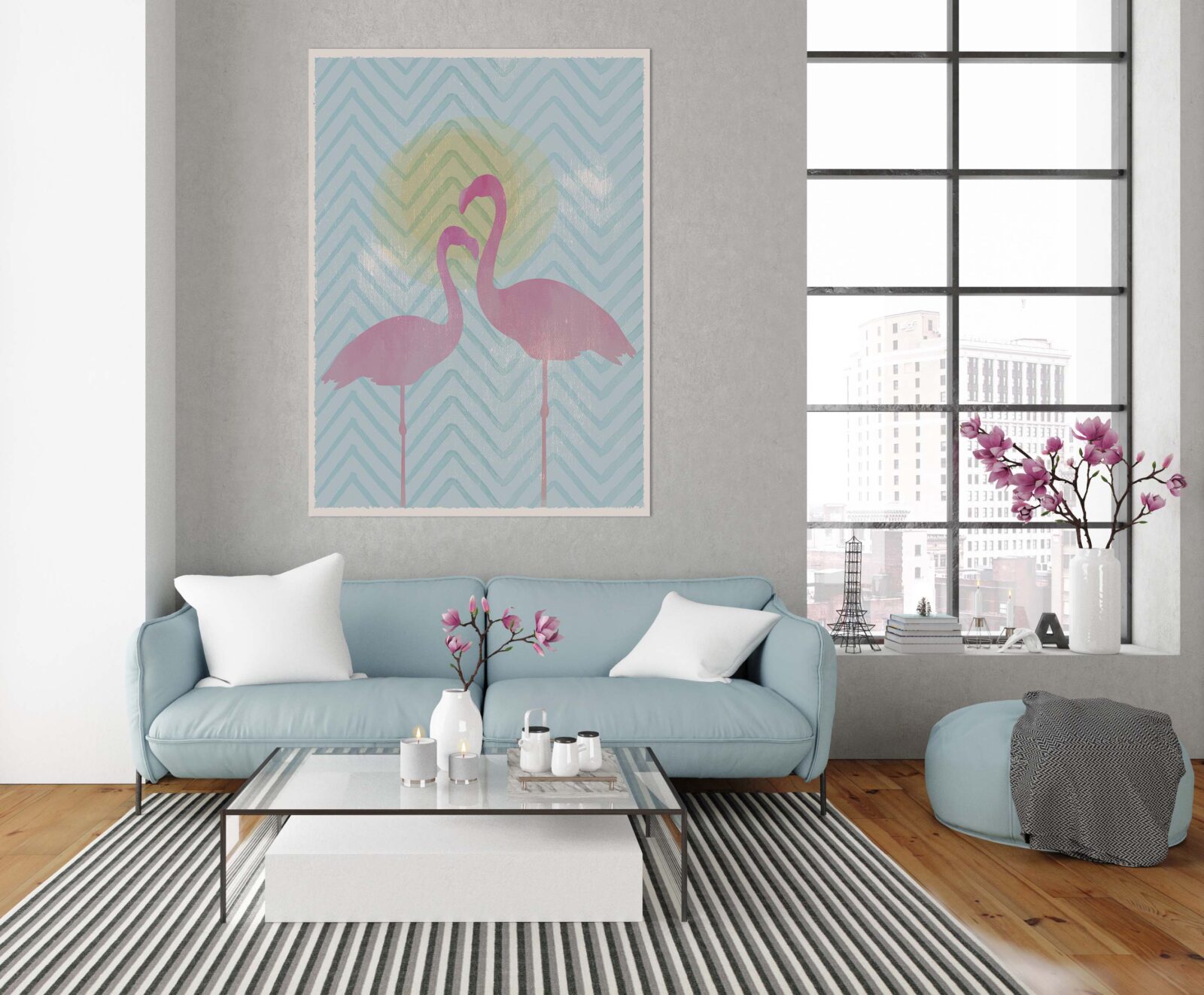 plakat flamingi plakat vintage słońce