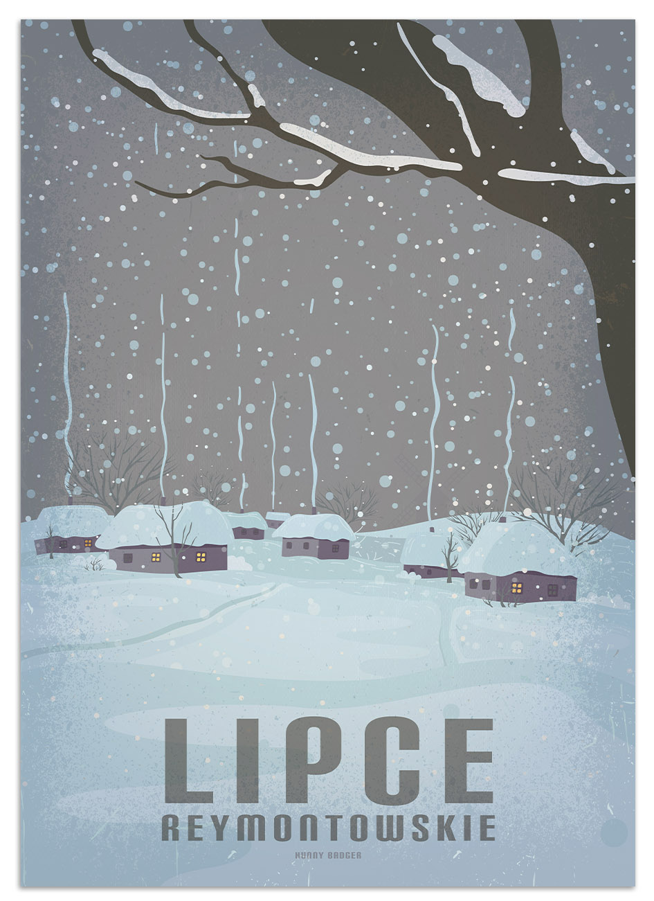 Wieś Lipce z powieści Chłopi Reymonta Grafika vintage retro