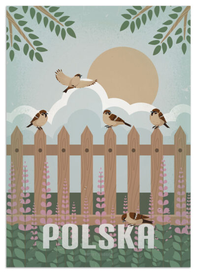 Plakat Polska Grafika Vintage Retro Lato wróble mazurki