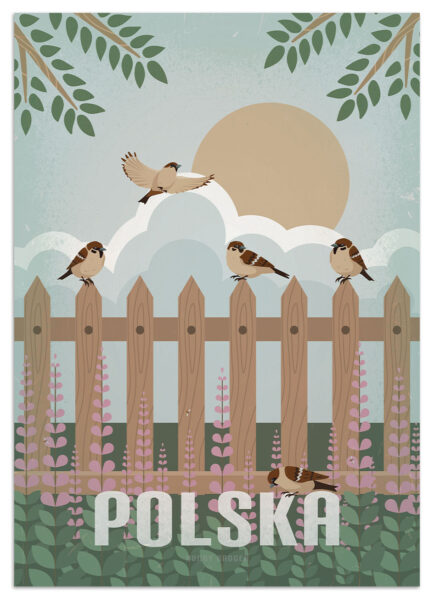 Plakat Polska Grafika Vintage Retro Lato wróble mazurki