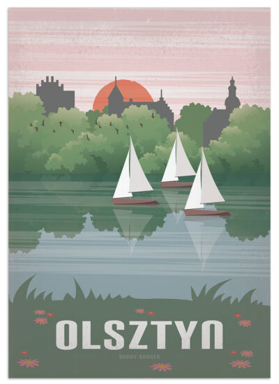 Plakat Olsztyn grafika vintage retro miasto olsztyn